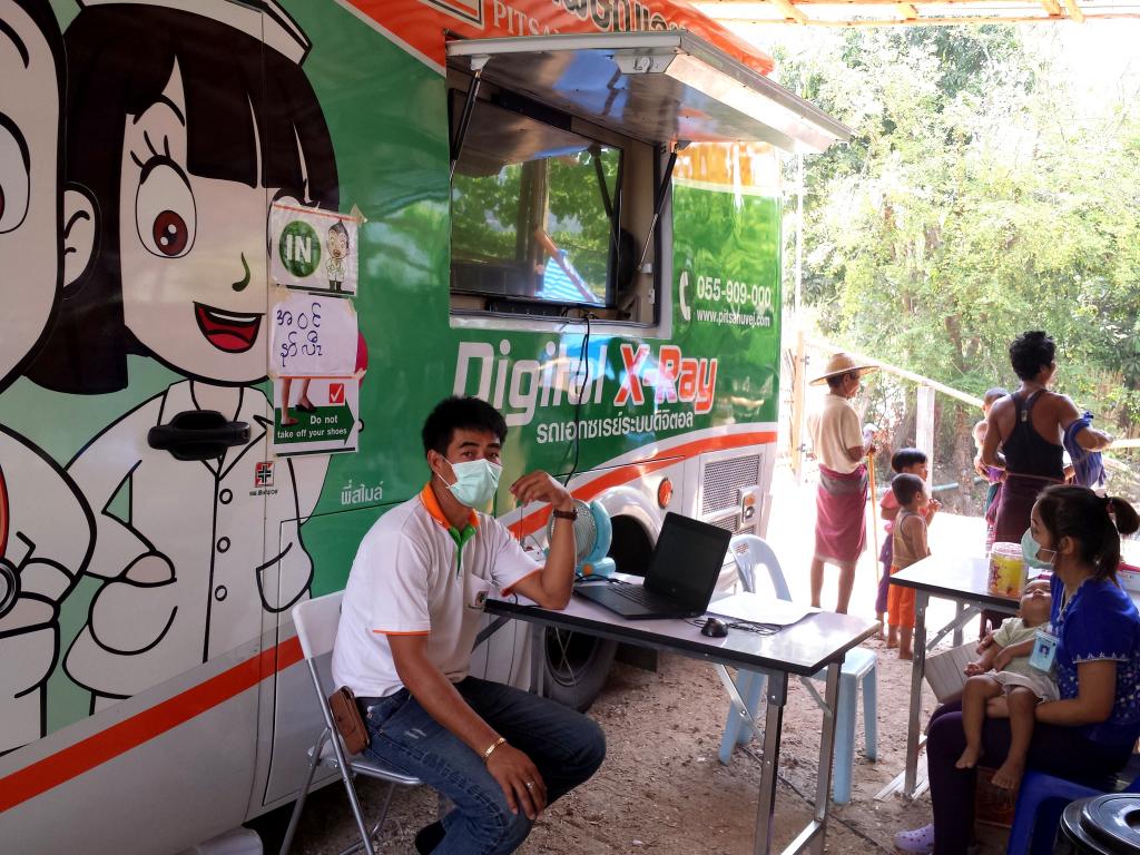 CXR  for TB screening with mobile CXR truck from Phitsanuvej hospital